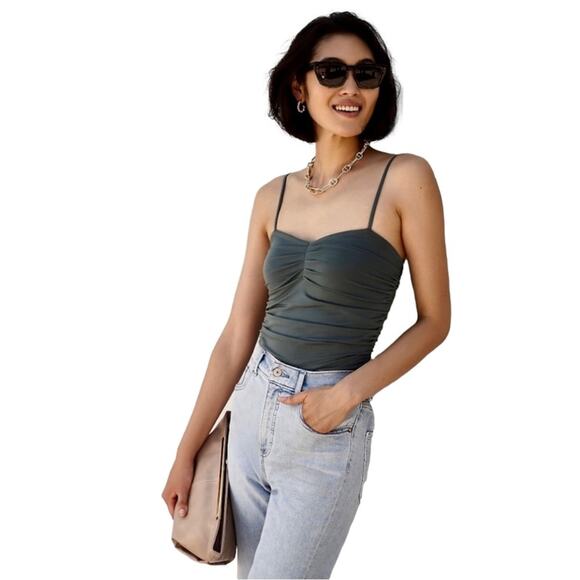 Express Tops - Express Bodysuit Top Sleeveless Ruched Shirred Contour Collection Gray XS NEW